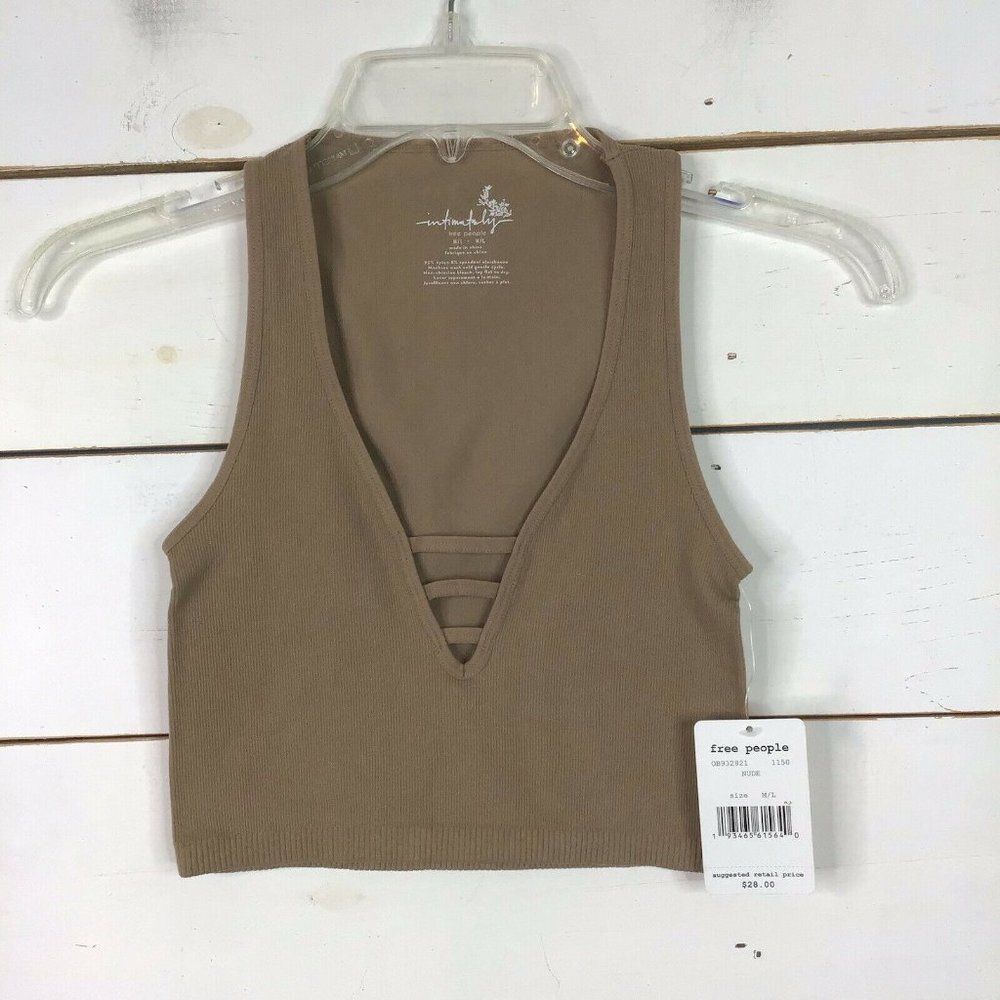 New Free People Lattice Neck Pullover Brami Nude Brown Women's XS/S